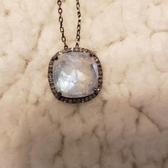 Adornia 💎 Moonstone Diamond Halo Lara Necklace - Picture 4 of 5